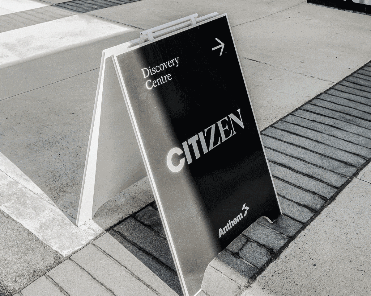 An a-board sign sitting outside the Citizen presentation centre.