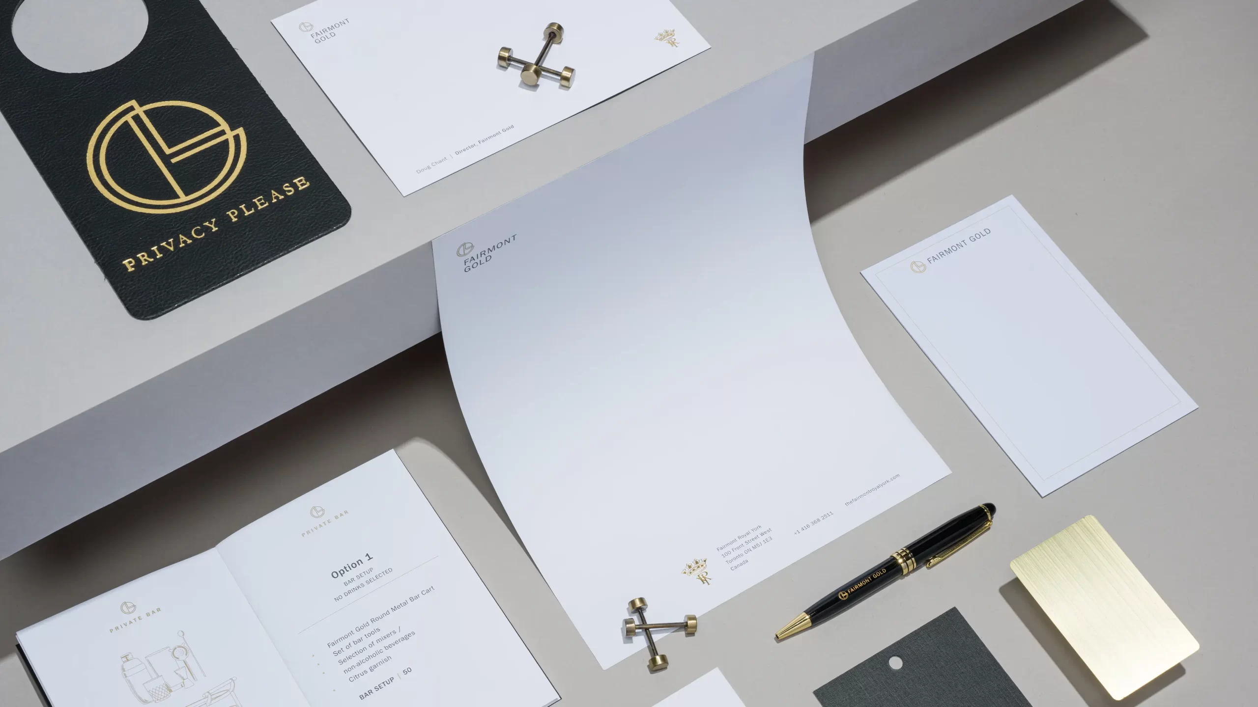 Fairmont Gold stationery suite.