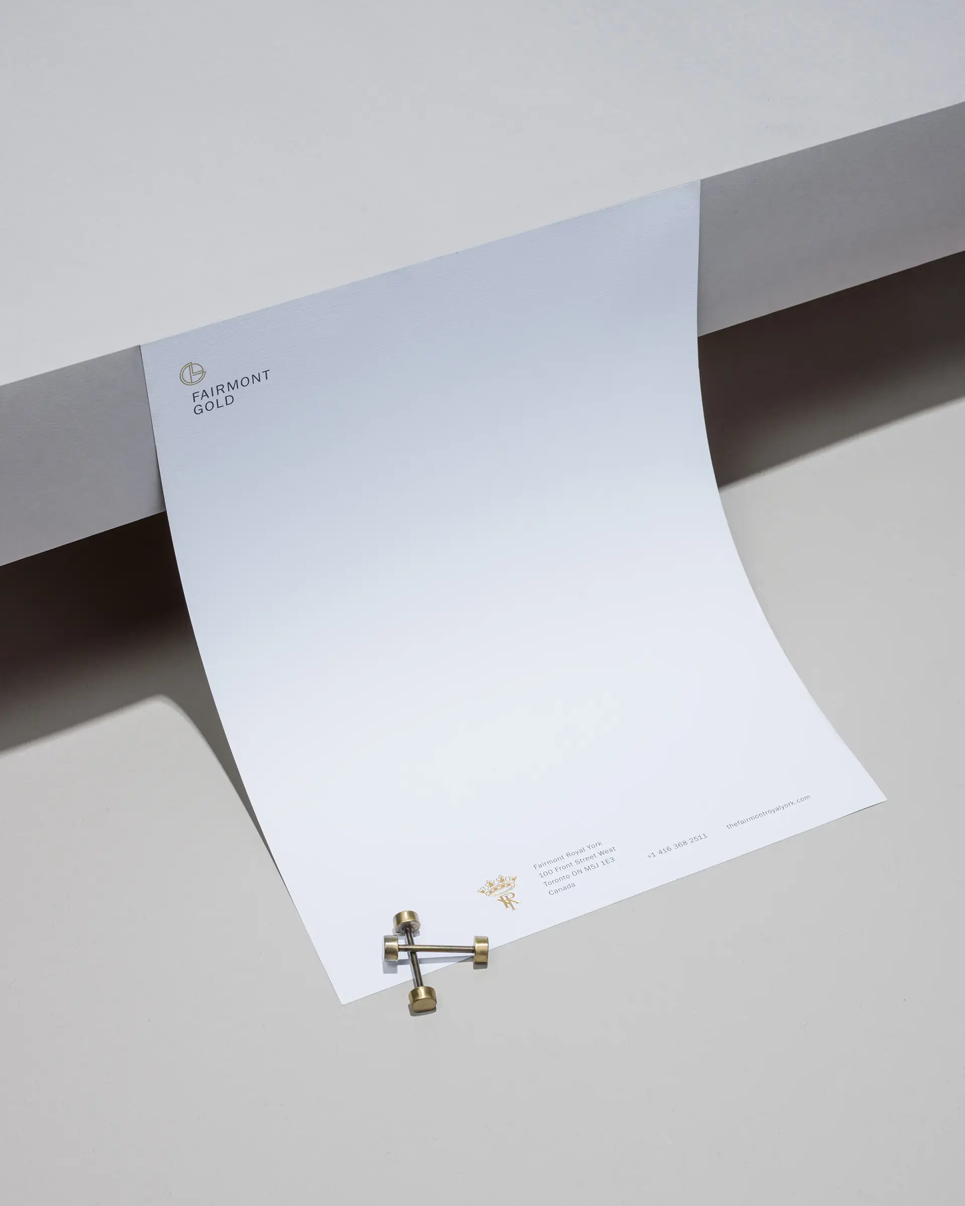 Fairmont Gold stationery suite.