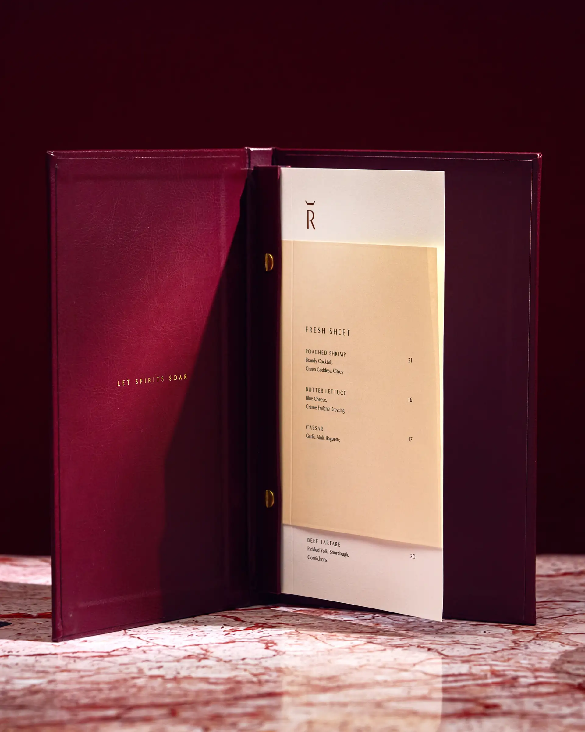 Reign menu interior.