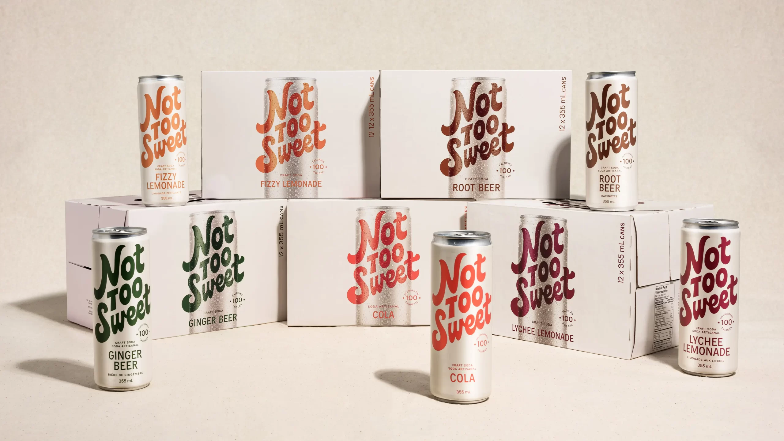 Full packaging suite of cans and boxes.